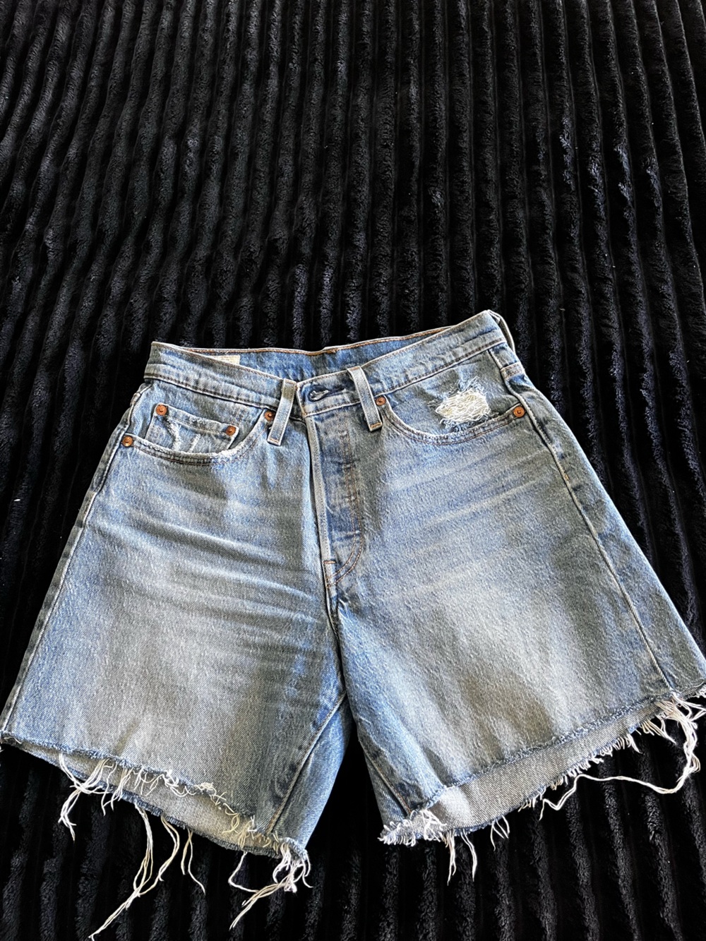Levi’s Light Blue 501 Distressed Denim Jean Shorts